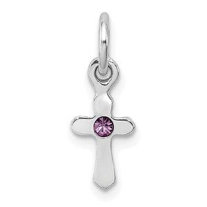 925 Sterling Silver RH-pltd Child's June Preciosca Crystal Cross Pendant
